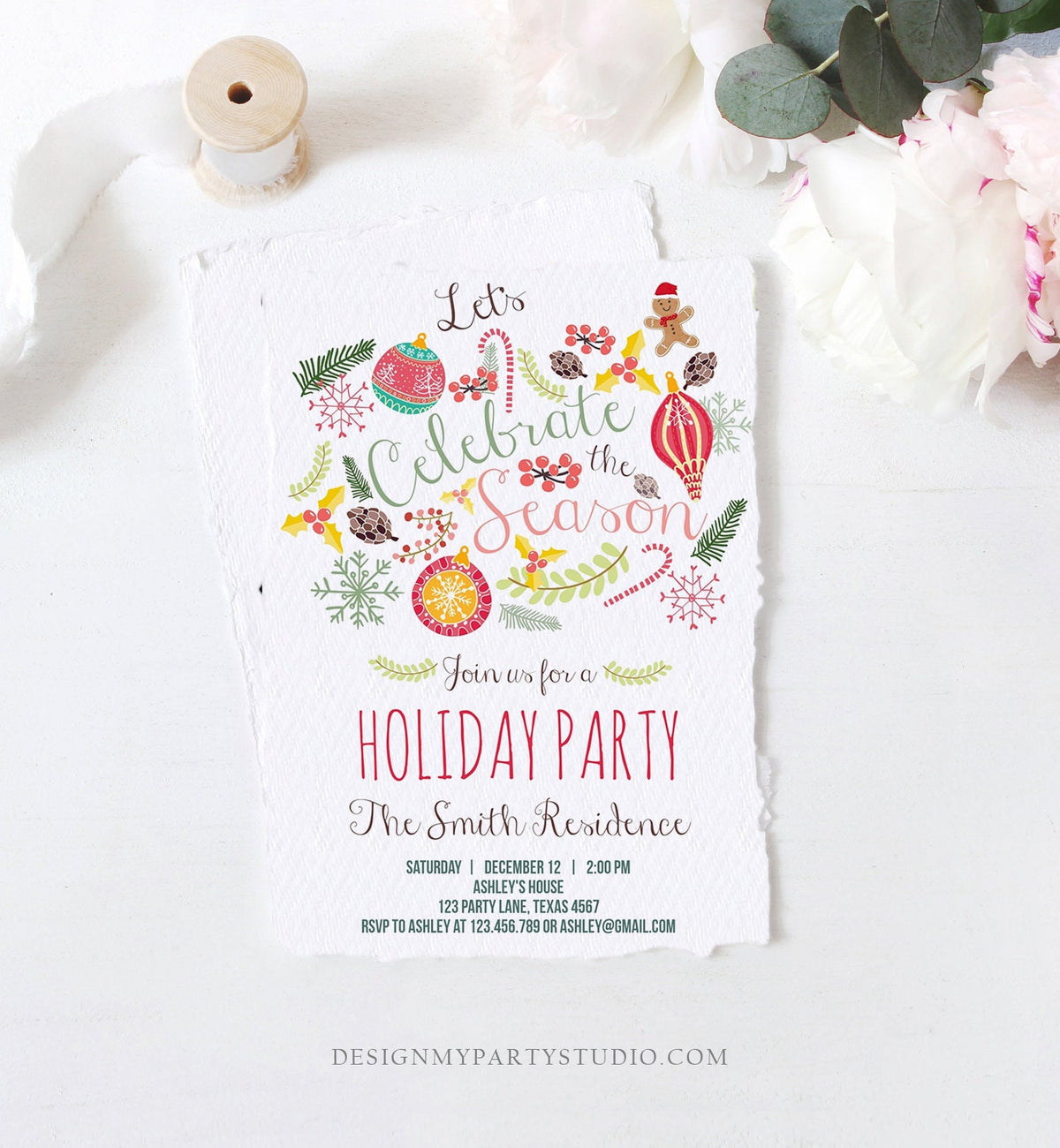 Editable Holiday Party Invitation Christmas Party Invite Cookie Party The Season Winter Party Gingerbread Printable Template Corjl 0270