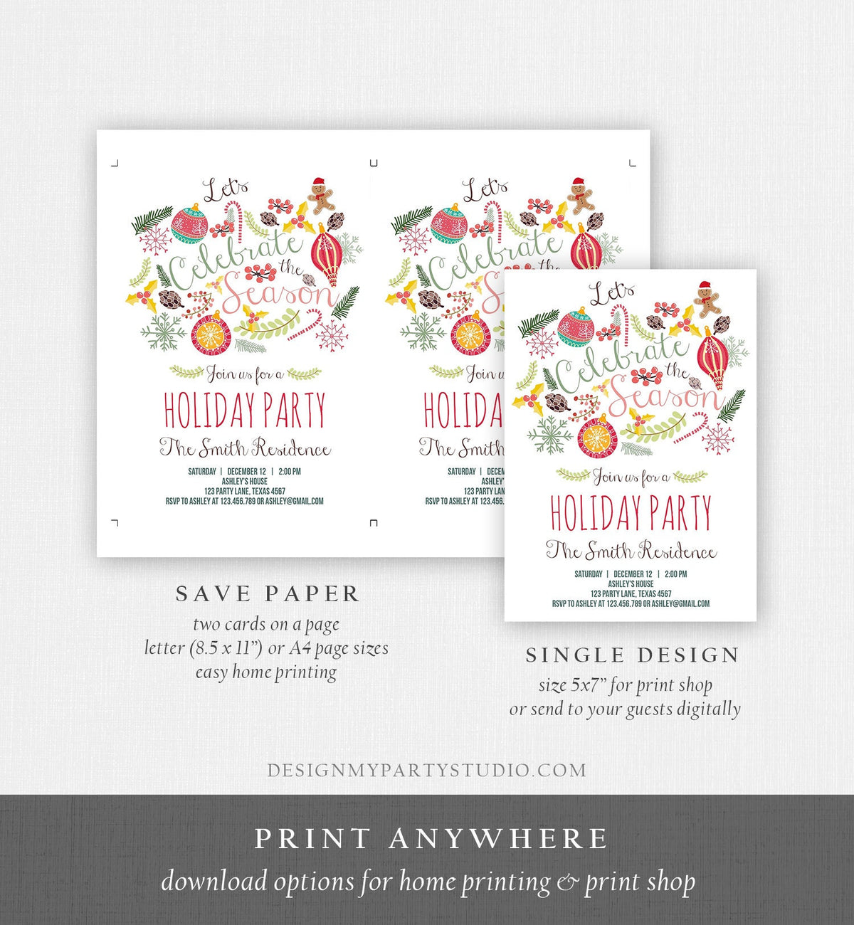 Editable Holiday Party Invitation Christmas Party Invite Cookie Party The Season Winter Party Gingerbread Printable Template Corjl 0270