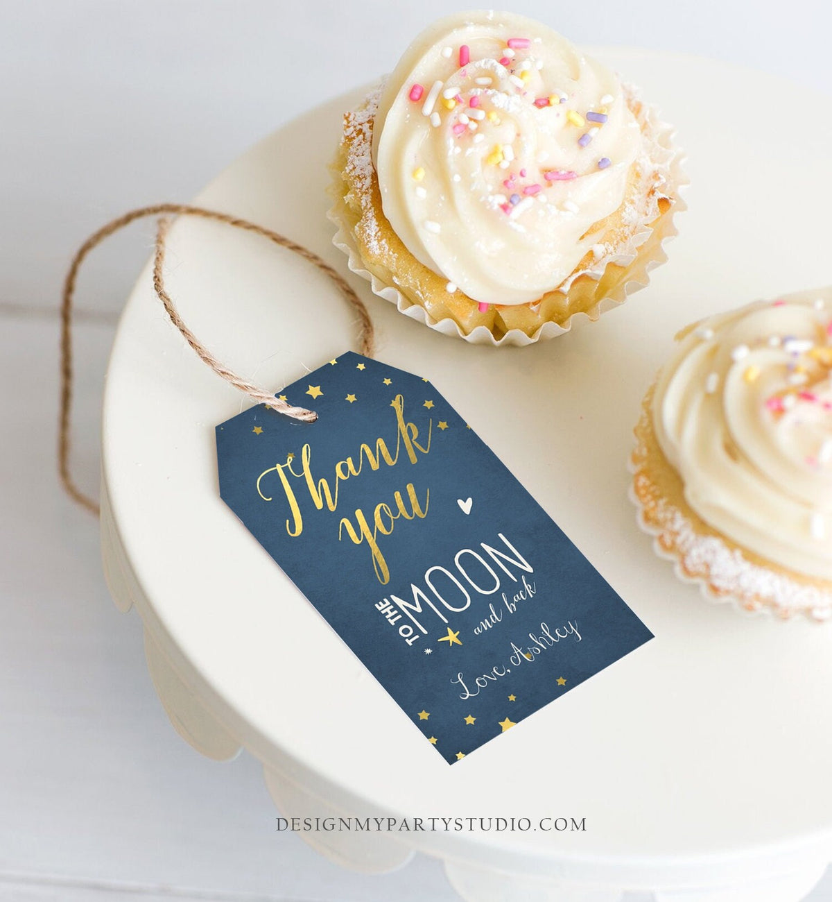 Editable Thank you Tags To the Moon and Back Baby Shower Favor tags Twinkle Twinkle Moon Shower Gold Navy Little Star Corjl Template 0017