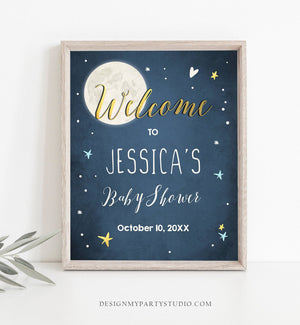 Editable Welcome Sign Moon Baby Shower Welcome Baby Sprinkle Twinkle Little Star Over The Moon Neutral Template PRINTABLE Corjl 0017