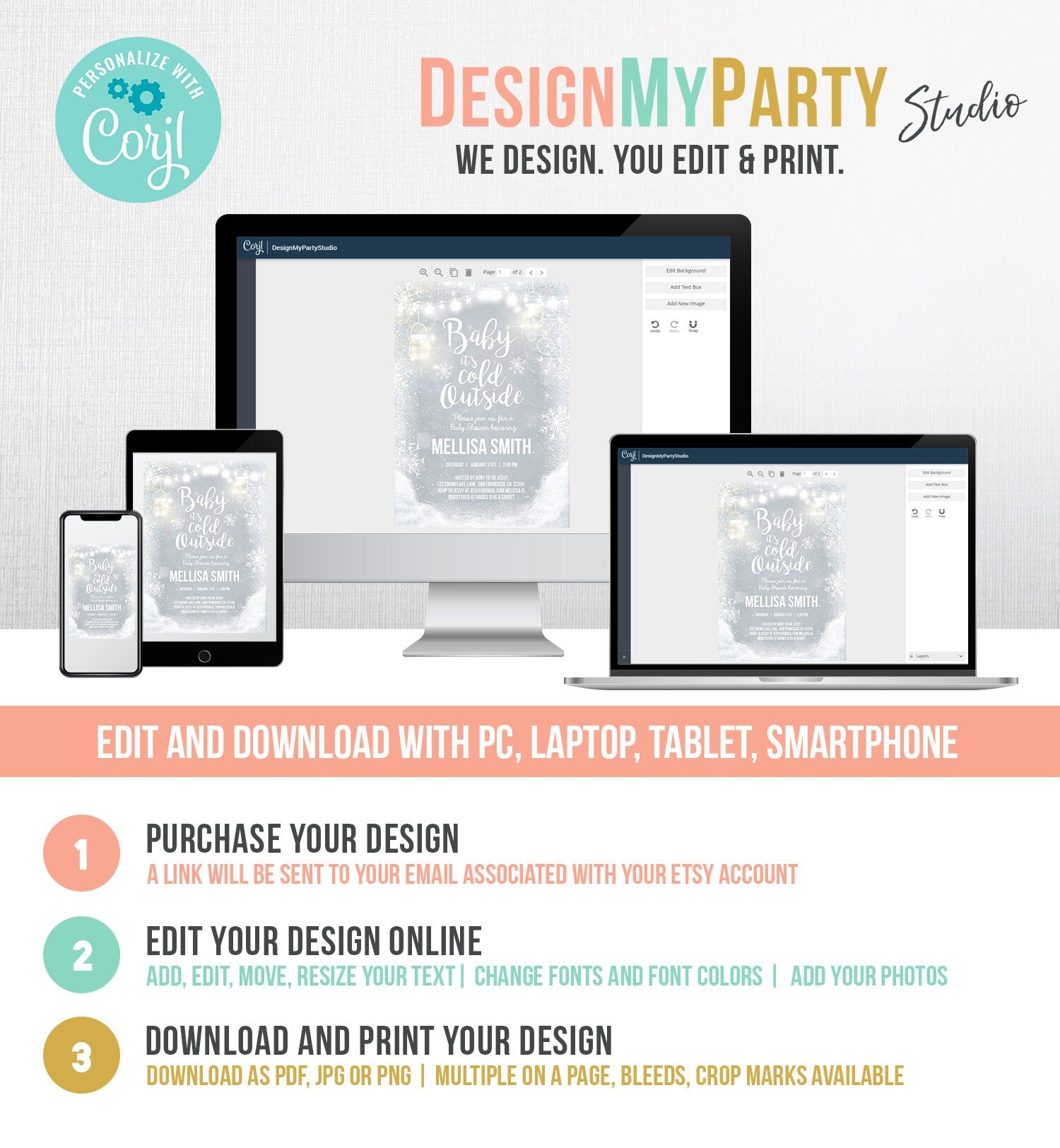 Editable Baby Its Cold Outside Baby Shower Invitation Mason Jars Rustic Grey Lights Winter Snow Invite Template Instant Download Corjl 0031