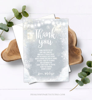 Editable Winter Thank You Card Baby Its Cold Outside Baby shower Thank you note Winter Rustic Snowflakes Lights Template Download Corjl 0031