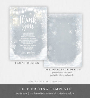 Editable Winter Thank You Card Baby Its Cold Outside Baby shower Thank you note Winter Rustic Snowflakes Lights Template Download Corjl 0031
