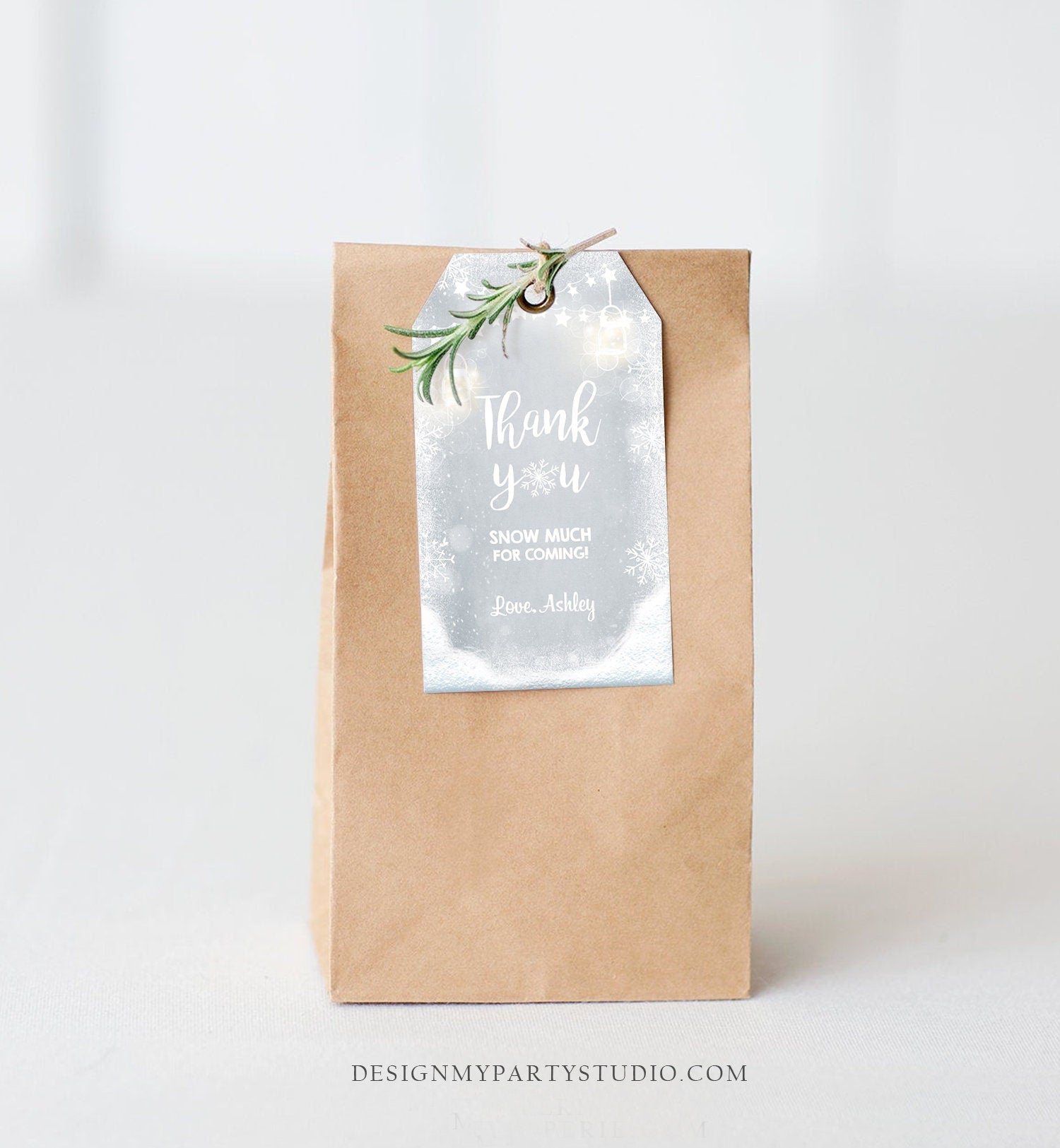 Editable Winter Thank you tags Baby Shower Favor Tags Rustic Lights Snowflakes Snow Winter Onederland Birthday Template PRINTABLE Corjl 0031