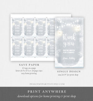 Editable Winter Thank you tags Baby Shower Favor Tags Rustic Lights Snowflakes Snow Winter Onederland Birthday Template PRINTABLE Corjl 0031