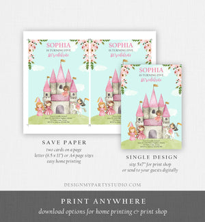 Editable Princess Birthday invitation Once Upon a Time Princess Party Pink Girl Gold Floral Castle Download Printable Template Corjl 0171