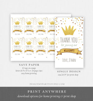 Editable Wild Things Favor tags Wild One Thank you tags Label tags Gold Crown Boy First Birthday Gift tags Thank you Template Corjl 0099