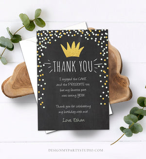 Editable Wild Things Thank You Card Gold Crown Boy Chalk Confetti Thank You Note Wild One Birthday Download Printable Corjl Template 0099