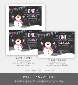 Editable Winter ONEderland Invitation First Birthday Winter Wonderland Girl Pink Silver Download Printable Template Digital Corjl 0022