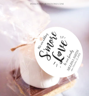 Editable Smore Love Favor Tag We Are Adding S'more Love To Our Family Square Round Baby Shower Favors Download Corjl Template PRINTABLE 0276
