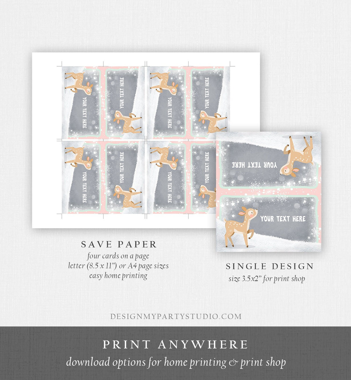 Editable Winter Food Tent Cards Food Labels Girl Birthday Winter Onederland Decorations Pink Deer Food Labels Printable Template Corjl 0109