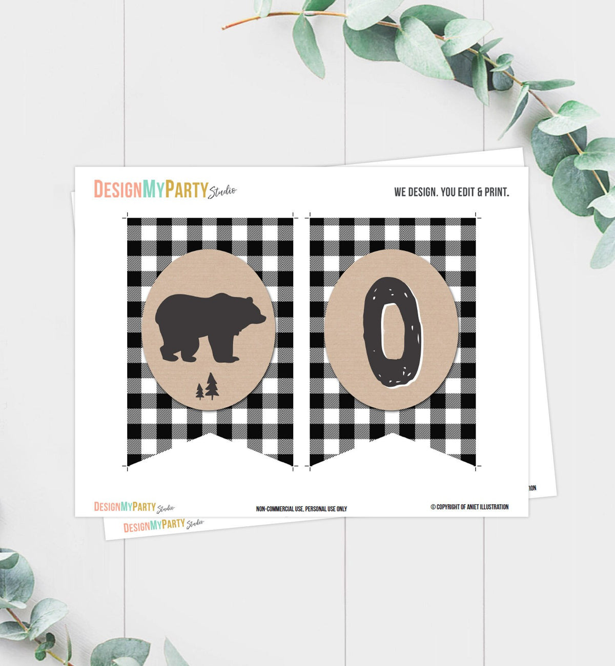 Lumberjack HighChair Banner Birthday Lumberjack Party High Chair Banner ONE Black White Plaid Bear Woodland party decor PRINTABLE 0026