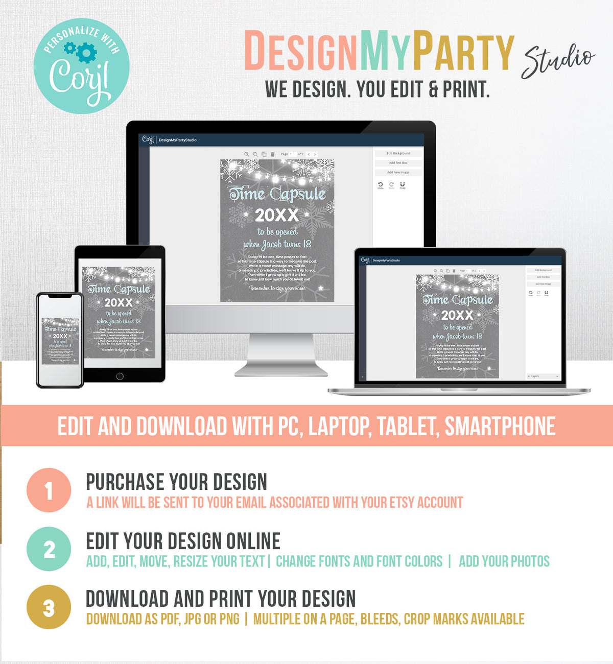 Editable Winter Time Capsule First Birthday Boy Party Game Blue Winter Onederland Guestbook Digital Download Corjl Template Printable 0027