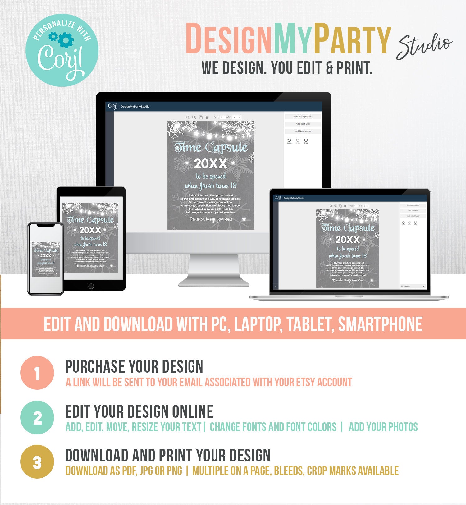 Editable Winter Time Capsule First Birthday Boy Party Game Blue Winter Onederland Guestbook Digital Download Corjl Template Printable 0027