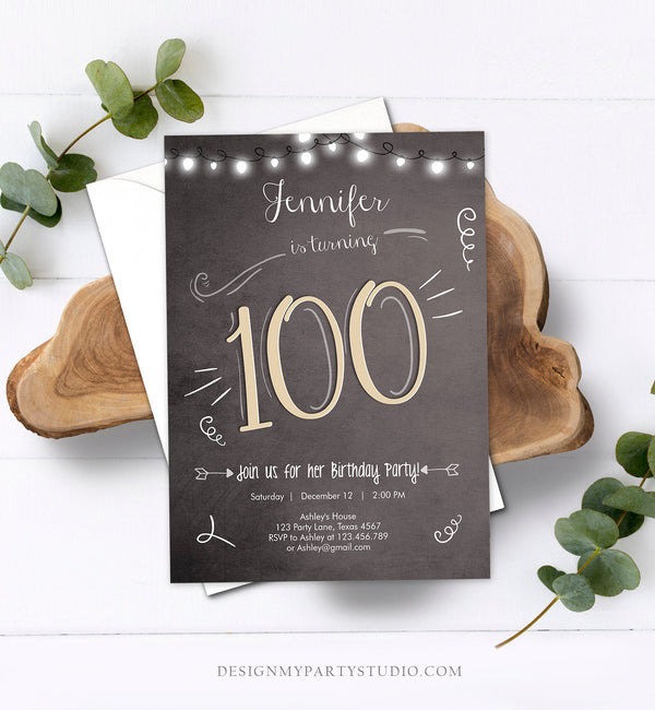 Editable 100th Birthday Invitation Chalkboard Rustic Adult Birthday In - Design My Party Studio editable-100th-birthday-invitation-chalkboard-rustic-adult-birthday-in-design-my-party-studio