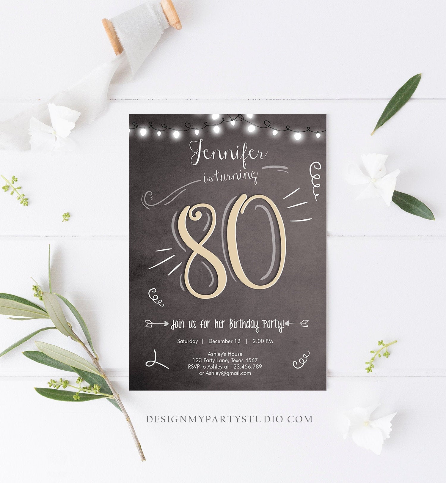 Editable 80th Birthday Invitation Chalkboard Rustic Adult Birthday Inv - Design My Party Studio editable-80th-birthday-invitation-chalkboard-rustic-adult-birthday-inv-design-my-party-studio