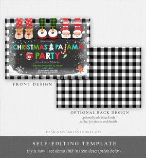 Editable Christmas Pajama Party Christmas Birthday Invitation Pancake Plaid Party Sleepover Download Printable Corjl Template Digital 0274