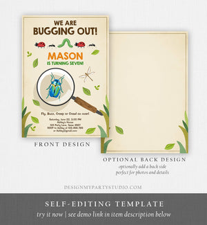 Editable Bug Birthday Invitation Insect Party We Are Bugging Out bug Hunt Bugs Boy Printable Invitation Template Digital Corjl 0090