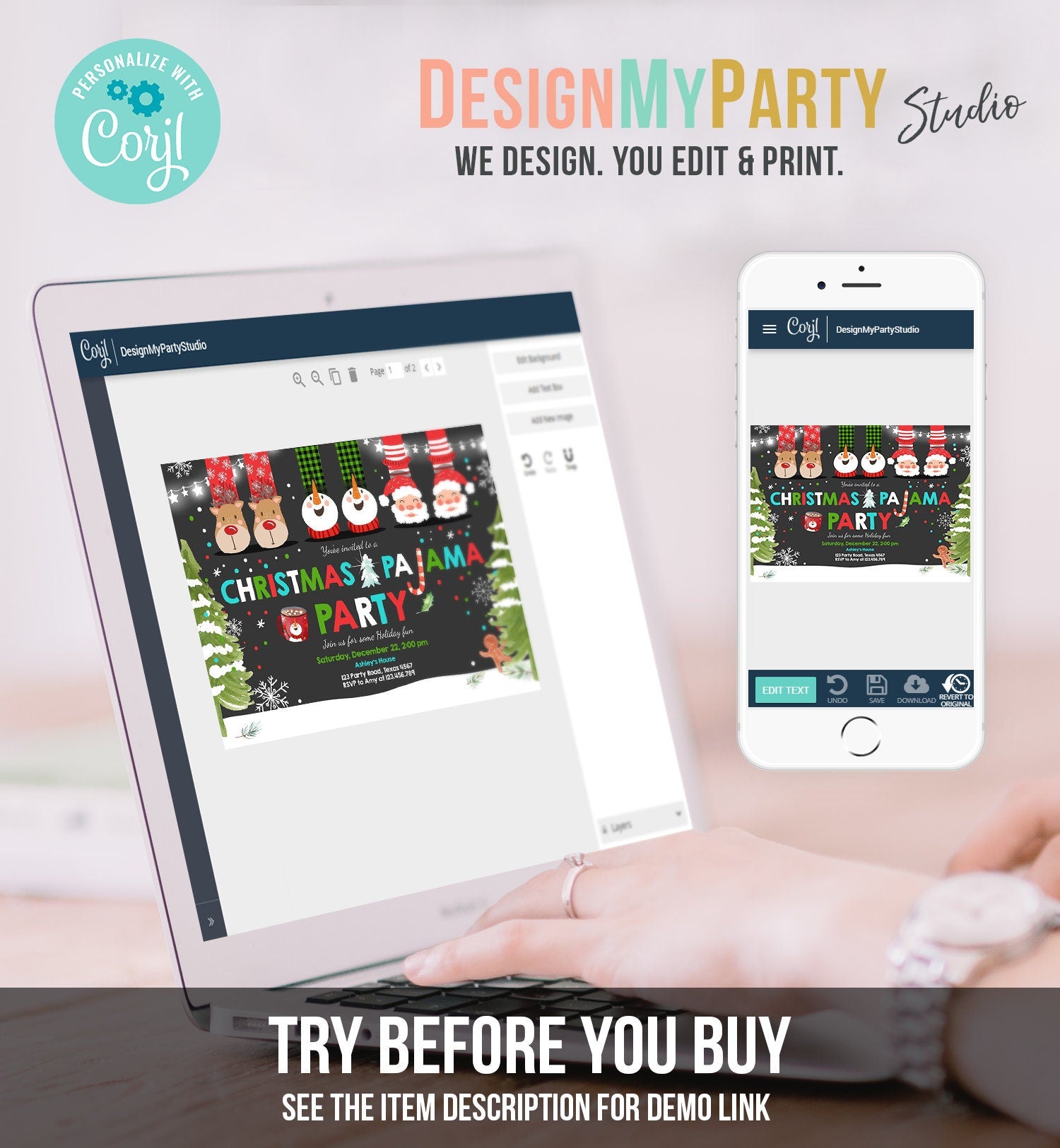 Editable Christmas Pajama Party Christmas Birthday Invitation Pancakes Xmas Party Sleepover Download Printable Corjl Template Digital 0274