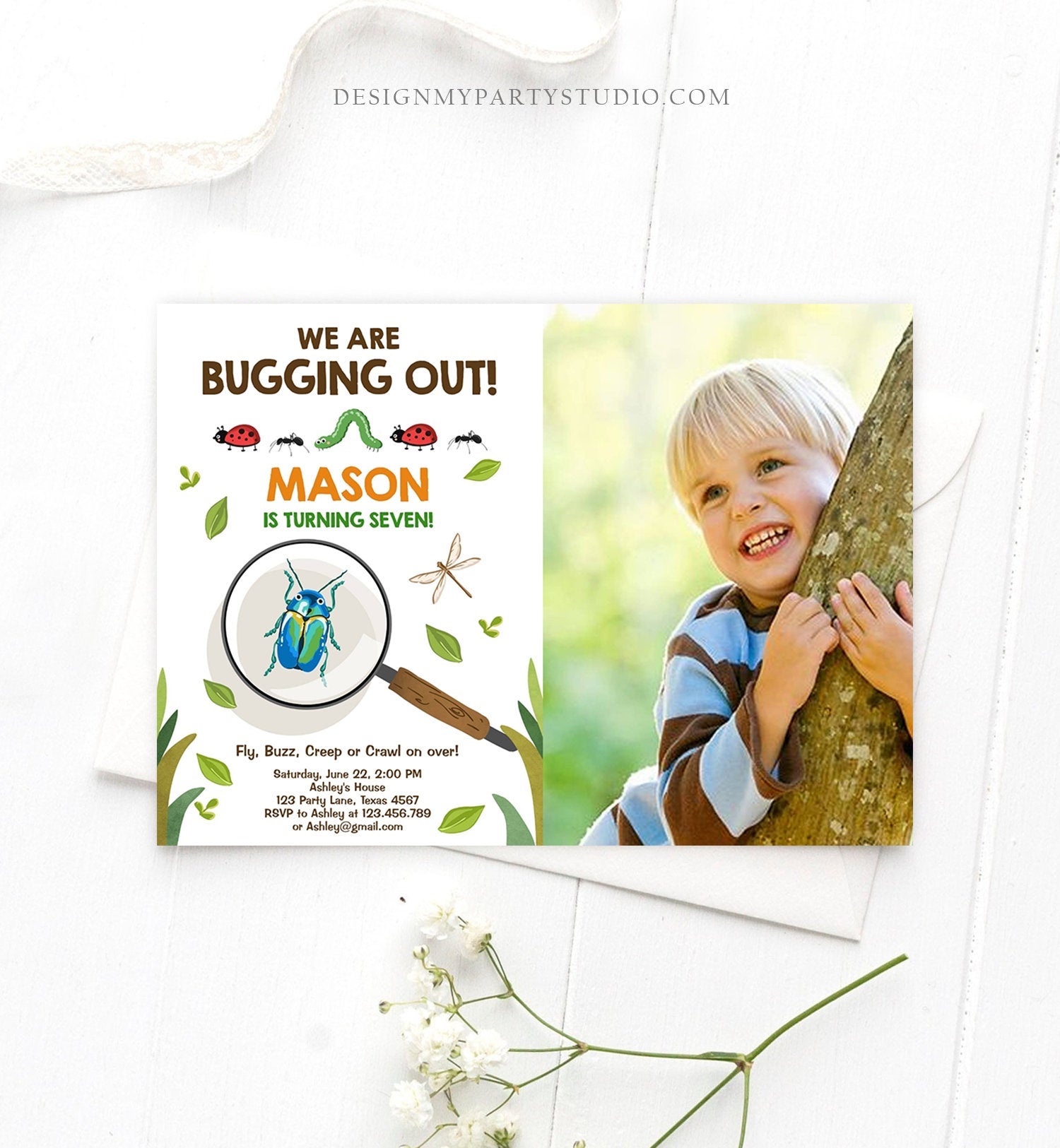 Editable Bug Birthday Invitation Insect Party We Are Bugging Out bug Hunt Bugs Boy Printable Invitation Template Digital Corjl 0090