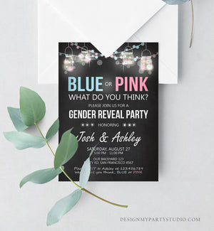 Editable Gender Reveal Invitation Baby Shower Boy or Girl Pink or Blue He She Chalk Rustic Template Instant Download Digital Corjl