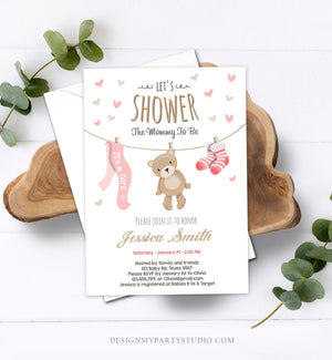 Editable Baby Shower Invitation Teddy Bear Cute Baby Girl Pink Bear Little Cub It's a Girl Invite Template Instant Download Corjl 0025
