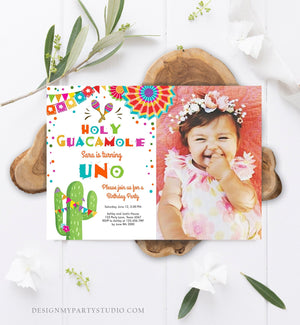 Editable Uno Fiesta Birthday Invitation Holy Guacamole First Birthday 1st Mexican Cactus Primer Cumpleaños Corjl Template Printable 0045