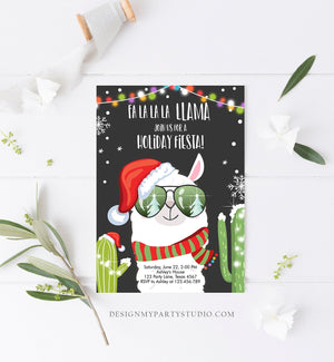 Editable Llama Christmas Party Invitation Cactus Mexican Holiday Fiesta Xmas Fa La La Sweater Party Download Printable Corjl Template 0273