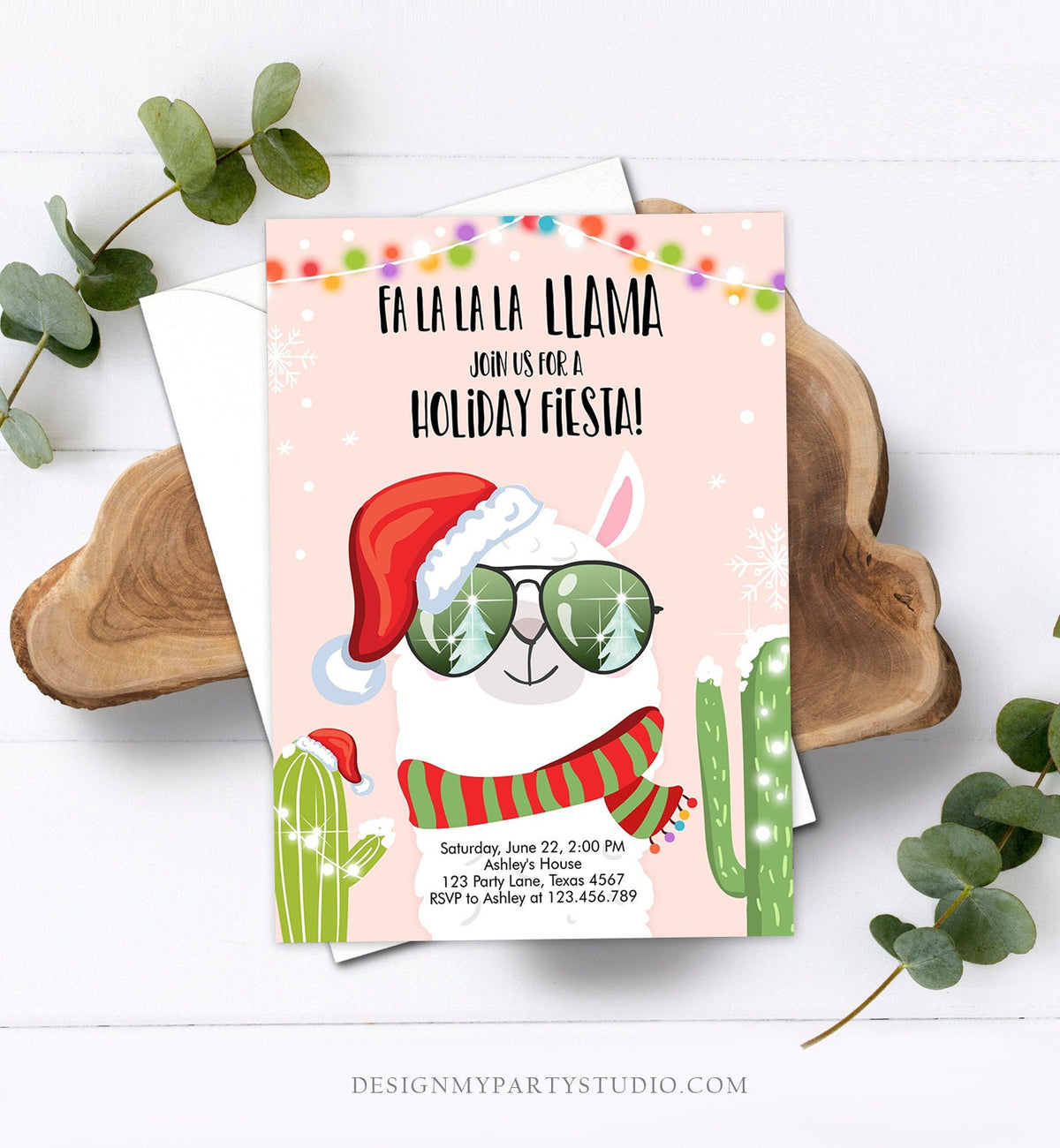 Editable Llama Christmas Party Invitation Cactus Mexican Holiday Fiesta Xmas Fa La La Sweater Party Download Printable Corjl Template 0273