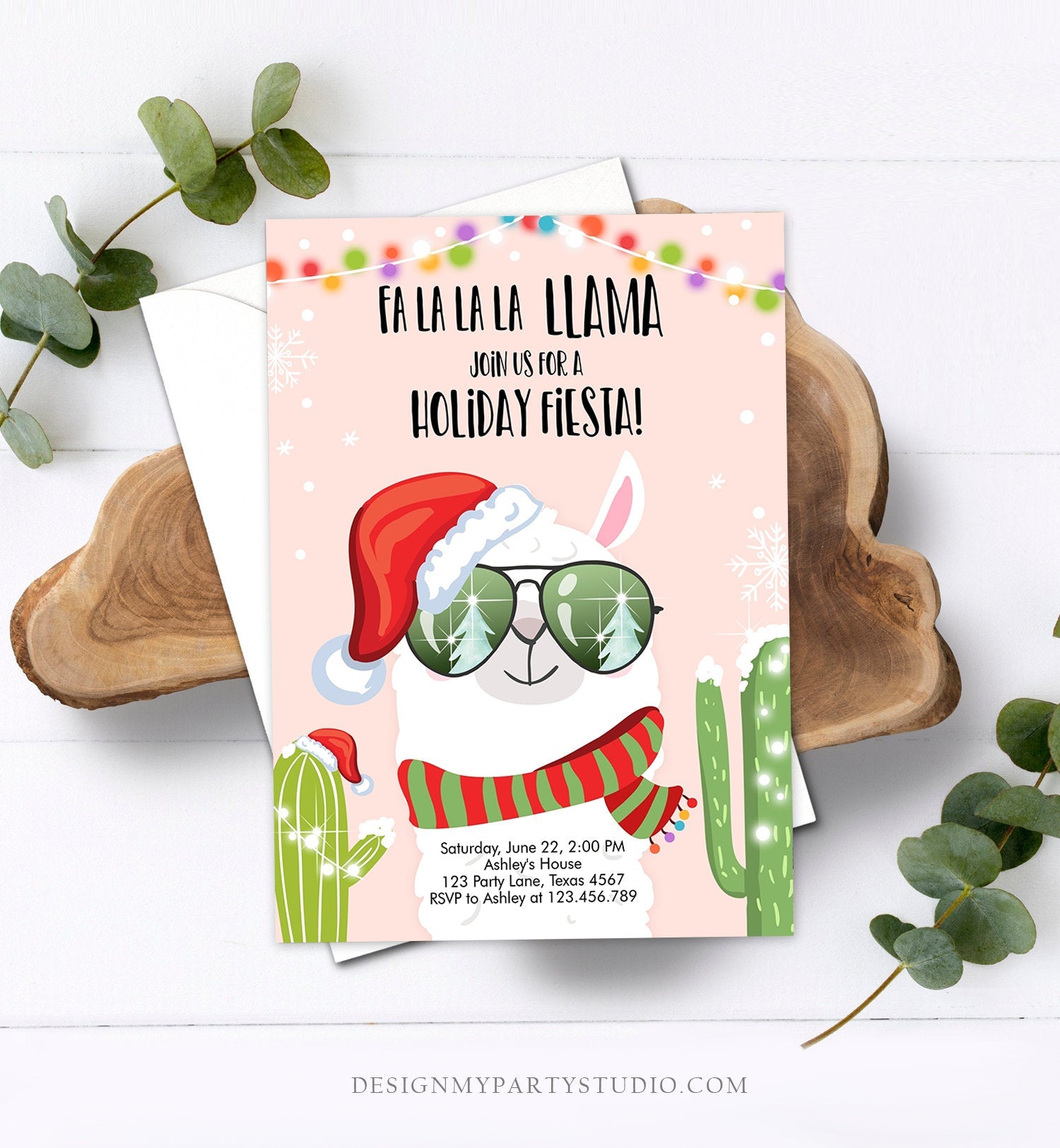 Editable Llama Christmas Party Invitation Cactus Mexican Holiday Fiesta Xmas Fa La La Sweater Party Download Printable Corjl Template 0273