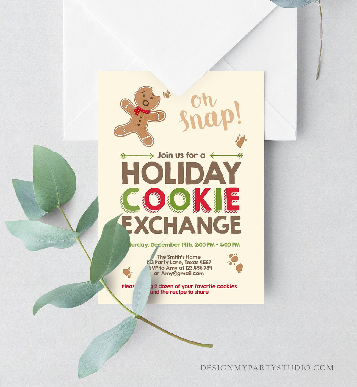 Editable Christmas Cookie Exchange Invitation Christmas Party Invite Cookie Party Gingerbread Download Printable Template Corjl 0111
