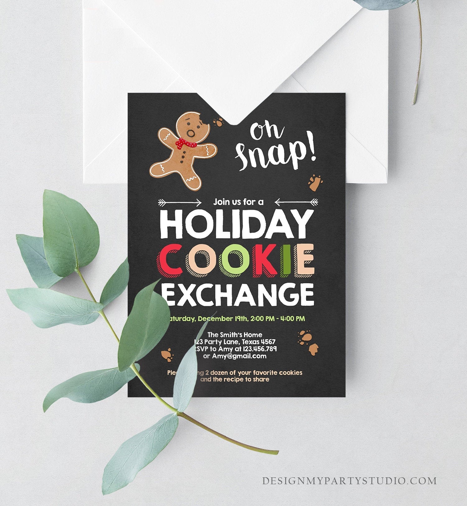 Editable Christmas Cookie Exchange Invitation Holiday Party Invite Cookie Party Gingerbread Xmas Download Printable Template Corjl 0111