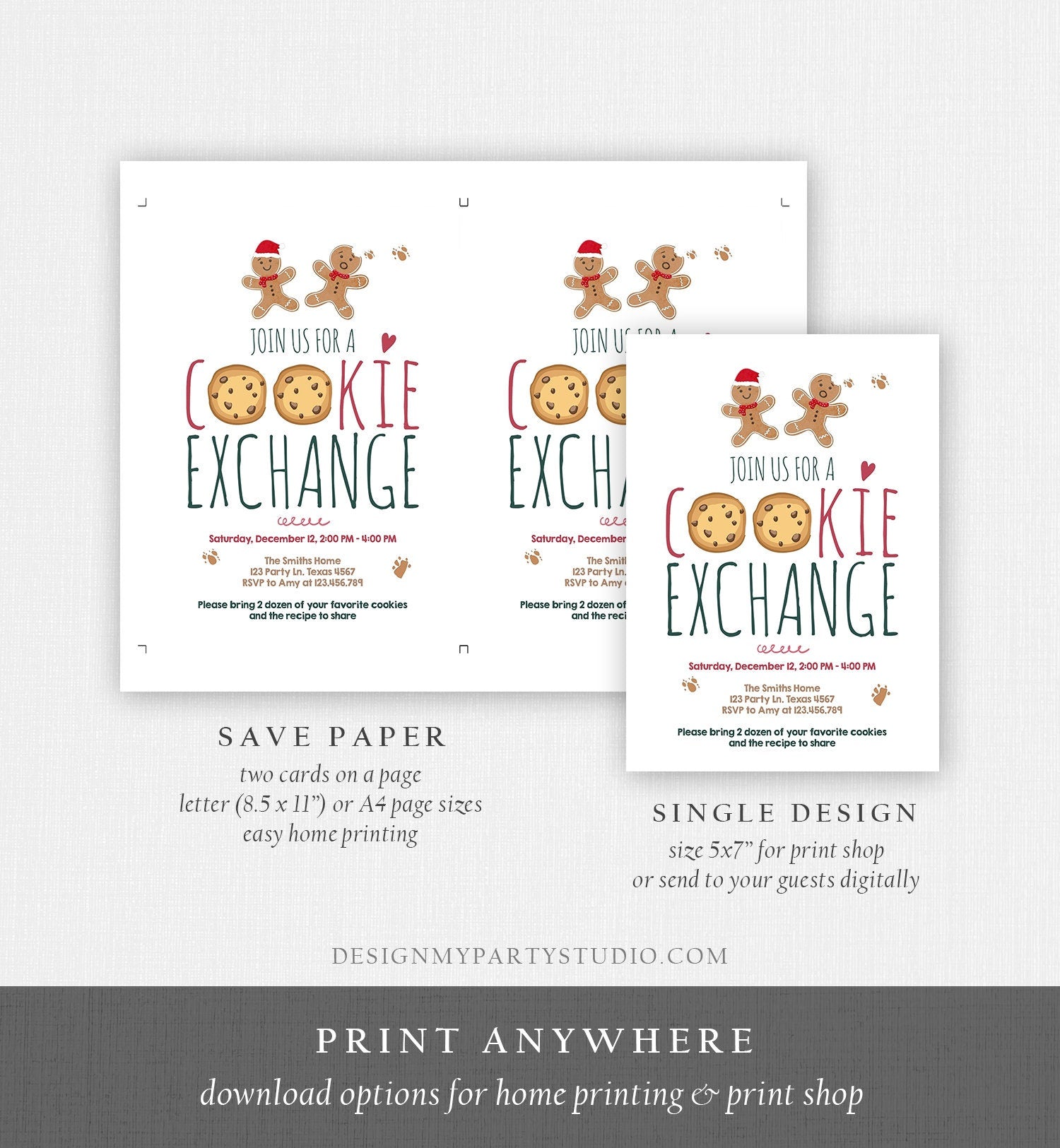 Editable Holiday Cookie Exchange Invitation Christmas Party Invitation Cookie Party Gingerbread Download Printable Template Corjl 0111