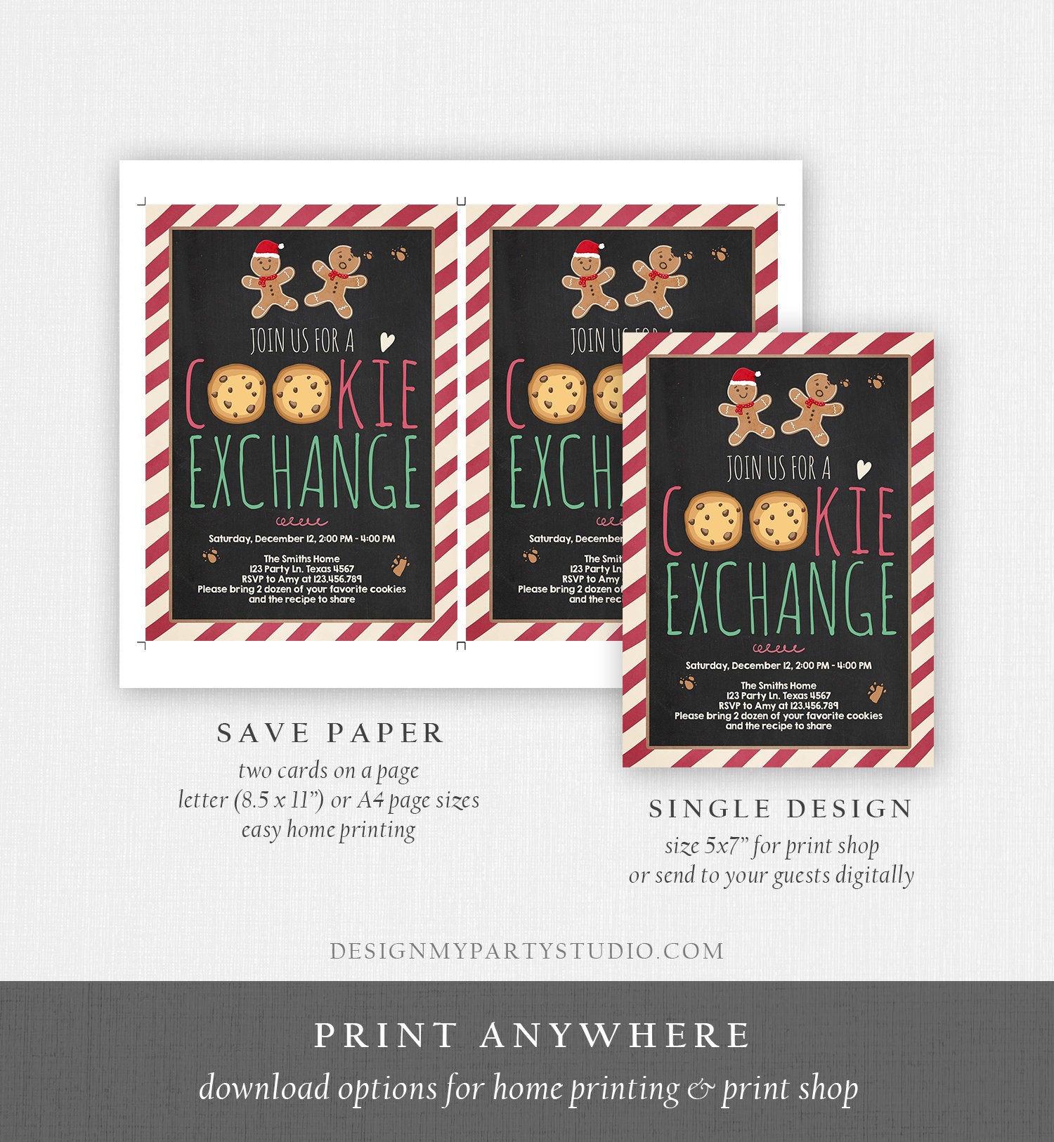 Editable Cookie Exchange Invitation Christmas Party Invitation Cookie Party Gingerbread Download Printable Invitation Template Corjl 0111