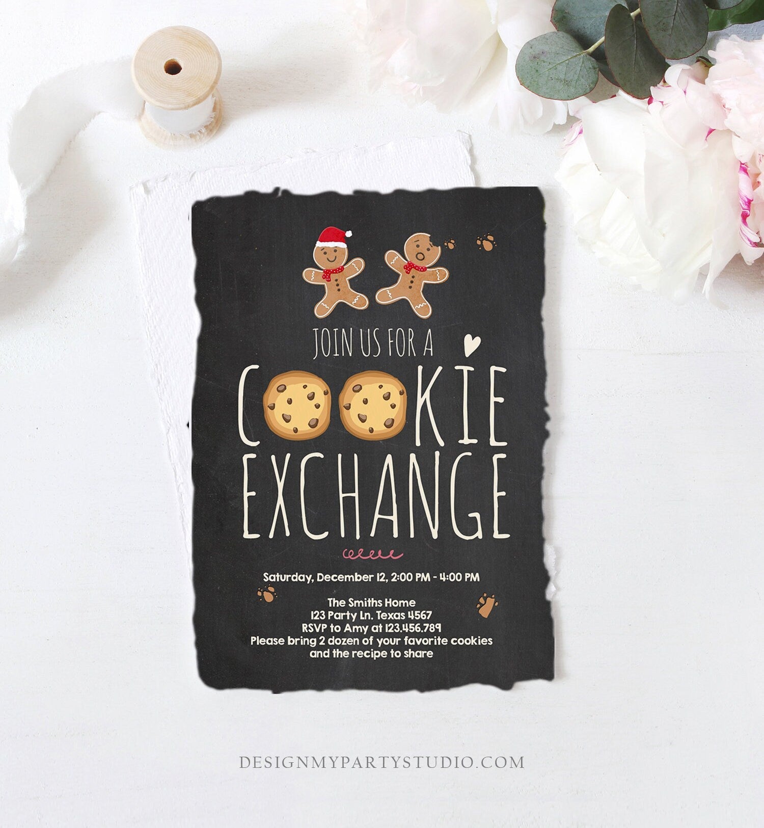 Editable Cookie Exchange Invitation Christmas Cookie Invite Cookie Party Gingerbread Download Printable Invitation Template Corjl 0111
