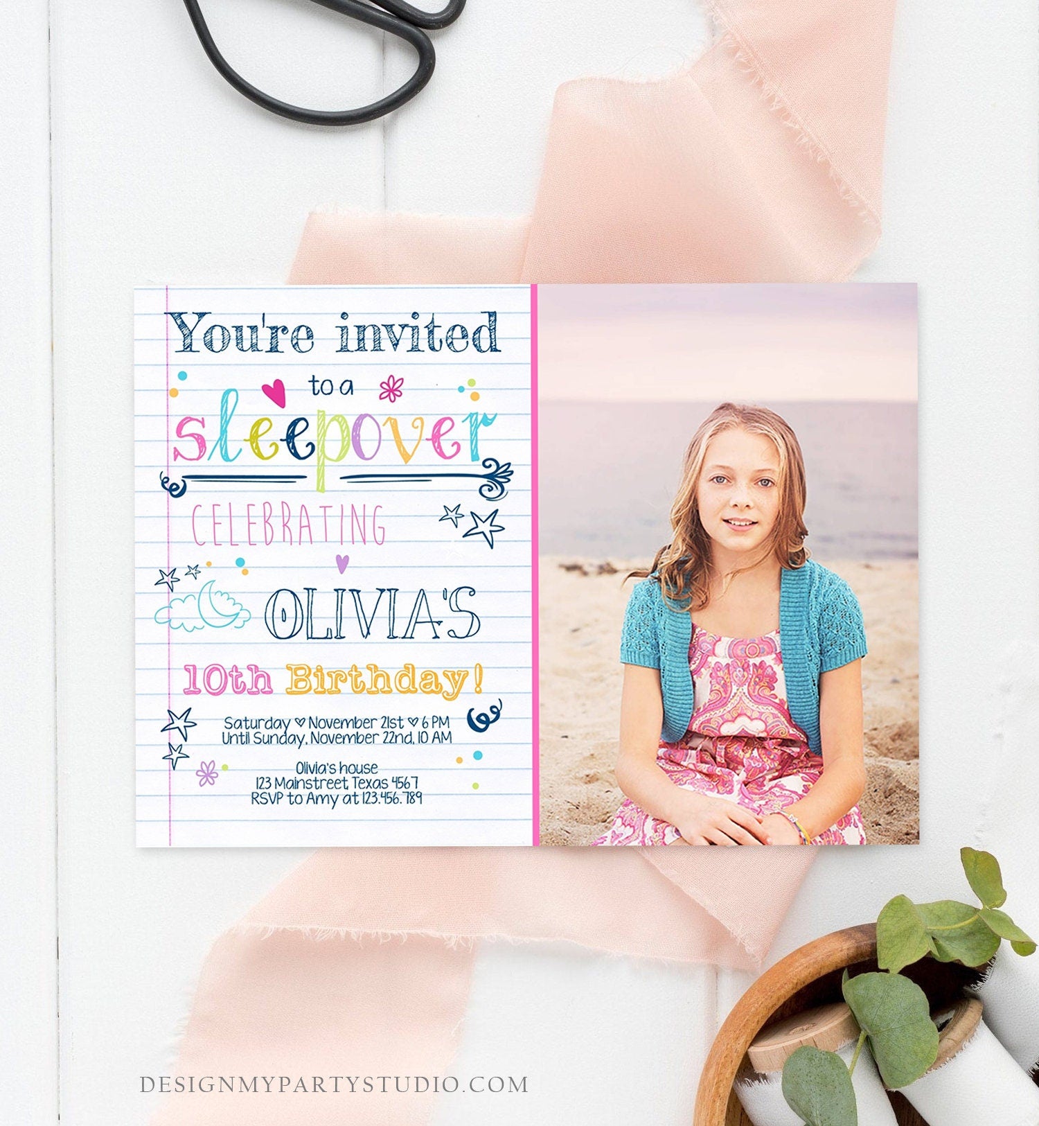 Editable ANY AGE Sleepover Party Invitation Slumber Party Pajamas Birthday Girl Pink Download Printable Invite Template Corjl Digital 0275