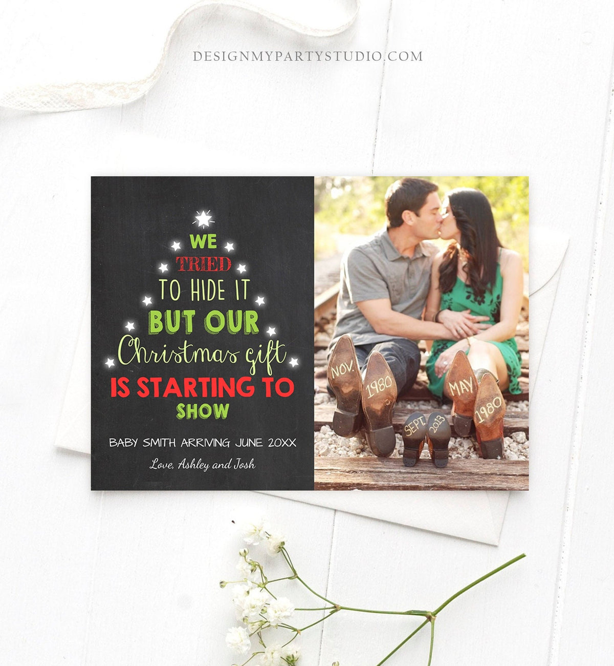 Editable Christmas Pregnancy Announcement Merry Christmas Pregnancy Reveal Tree Grandparents Download Printable Card Template Corjl
