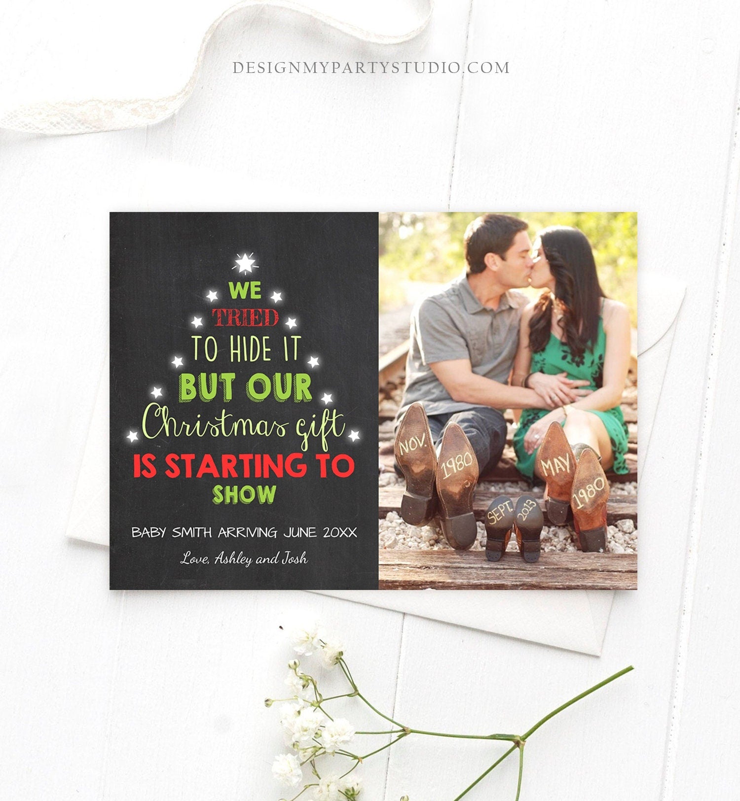 Editable Christmas Pregnancy Announcement Merry Christmas Pregnancy Reveal Tree Grandparents Download Printable Card Template Corjl