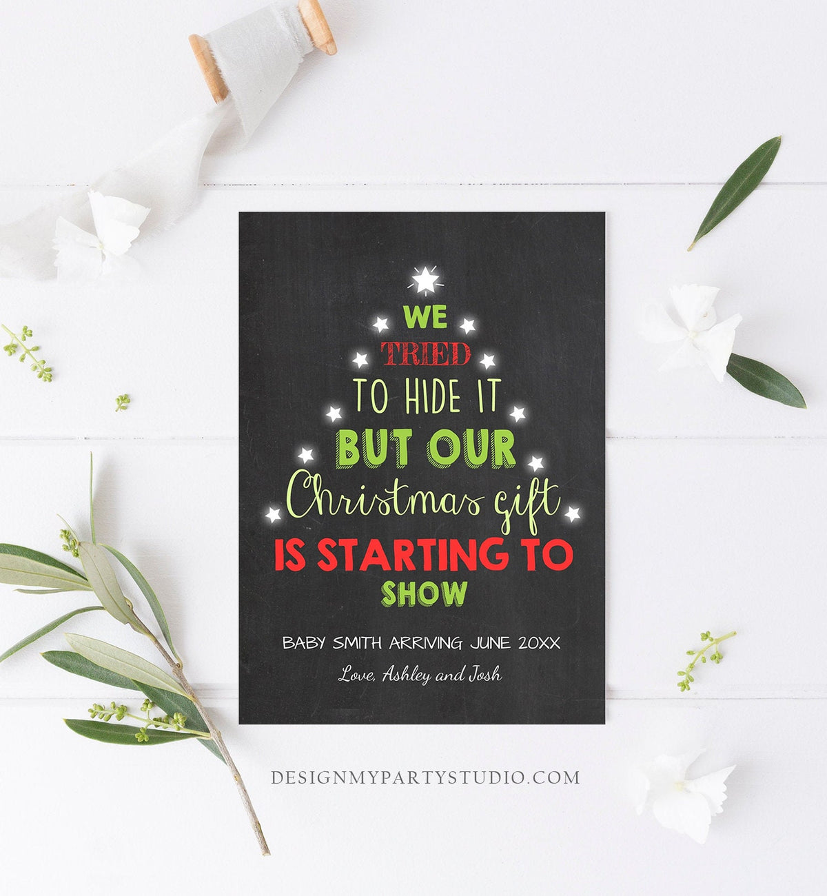 Editable Christmas Pregnancy Announcement Merry Christmas Pregnancy Reveal Tree Grandparents Download Printable Card Template Corjl