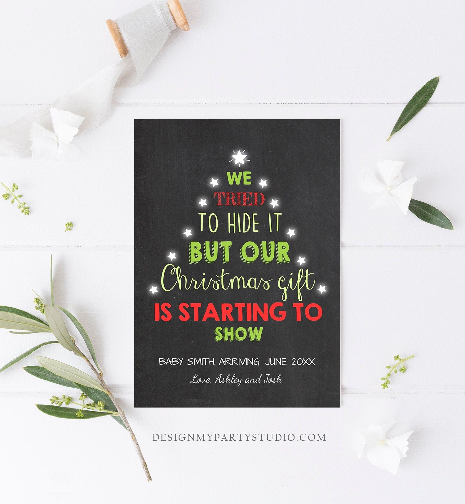 Editable Christmas Pregnancy Announcement Merry Christmas Pregnancy Reveal Tree Grandparents Download Printable Card Template Corjl