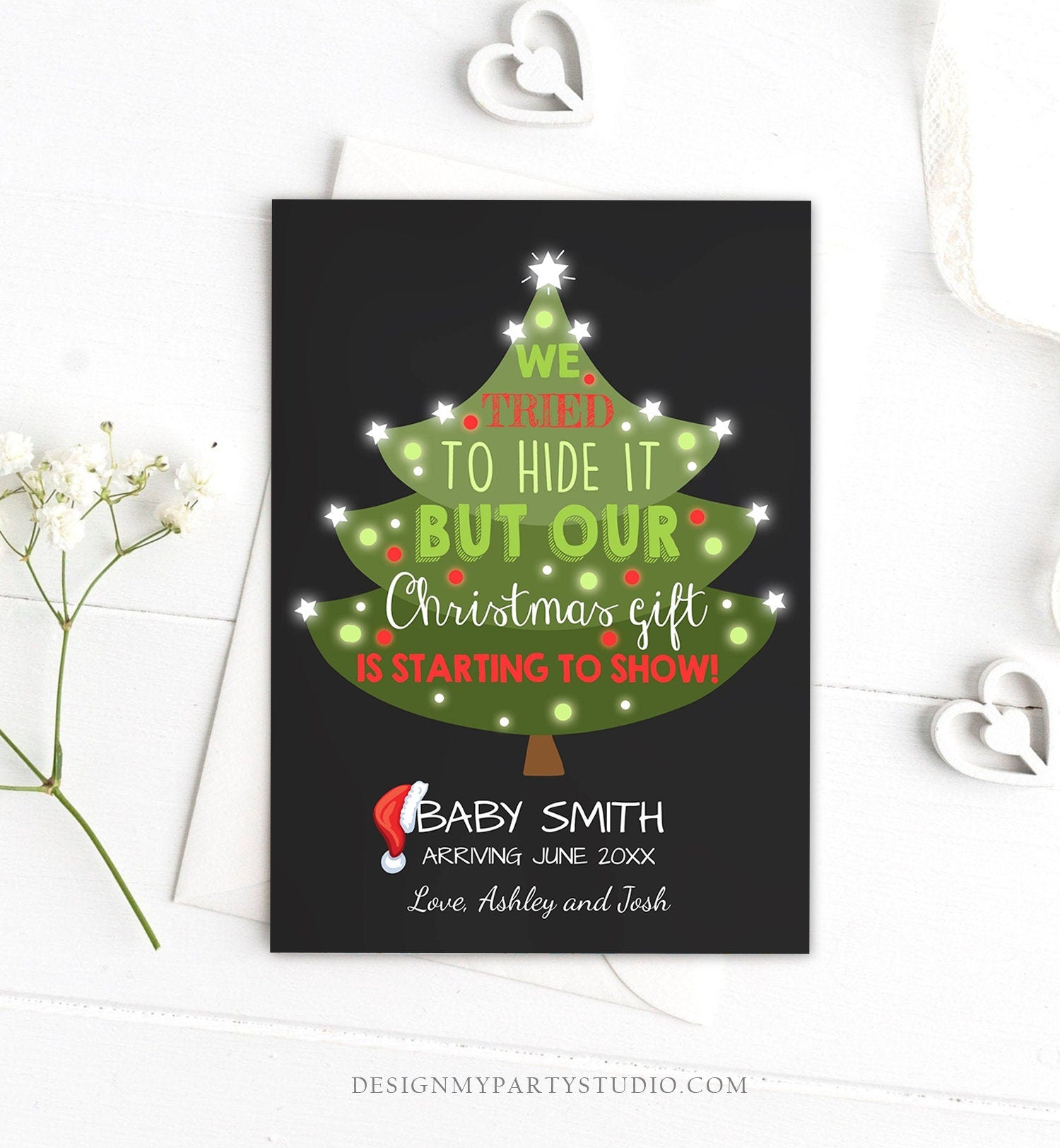 Editable Christmas Pregnancy Announcement Merry Christmas Pregnancy Reveal Tree Grandparents Download Printable Card Template Corjl
