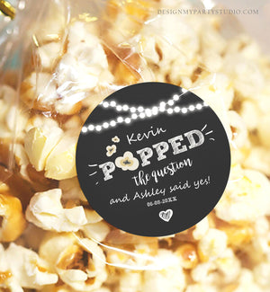 Editable He Popped the Question Gift Tag Engagement party Gift tag Popcorn Favor Tag Stickers engagement wedding PRINTABLE Corjl 0110