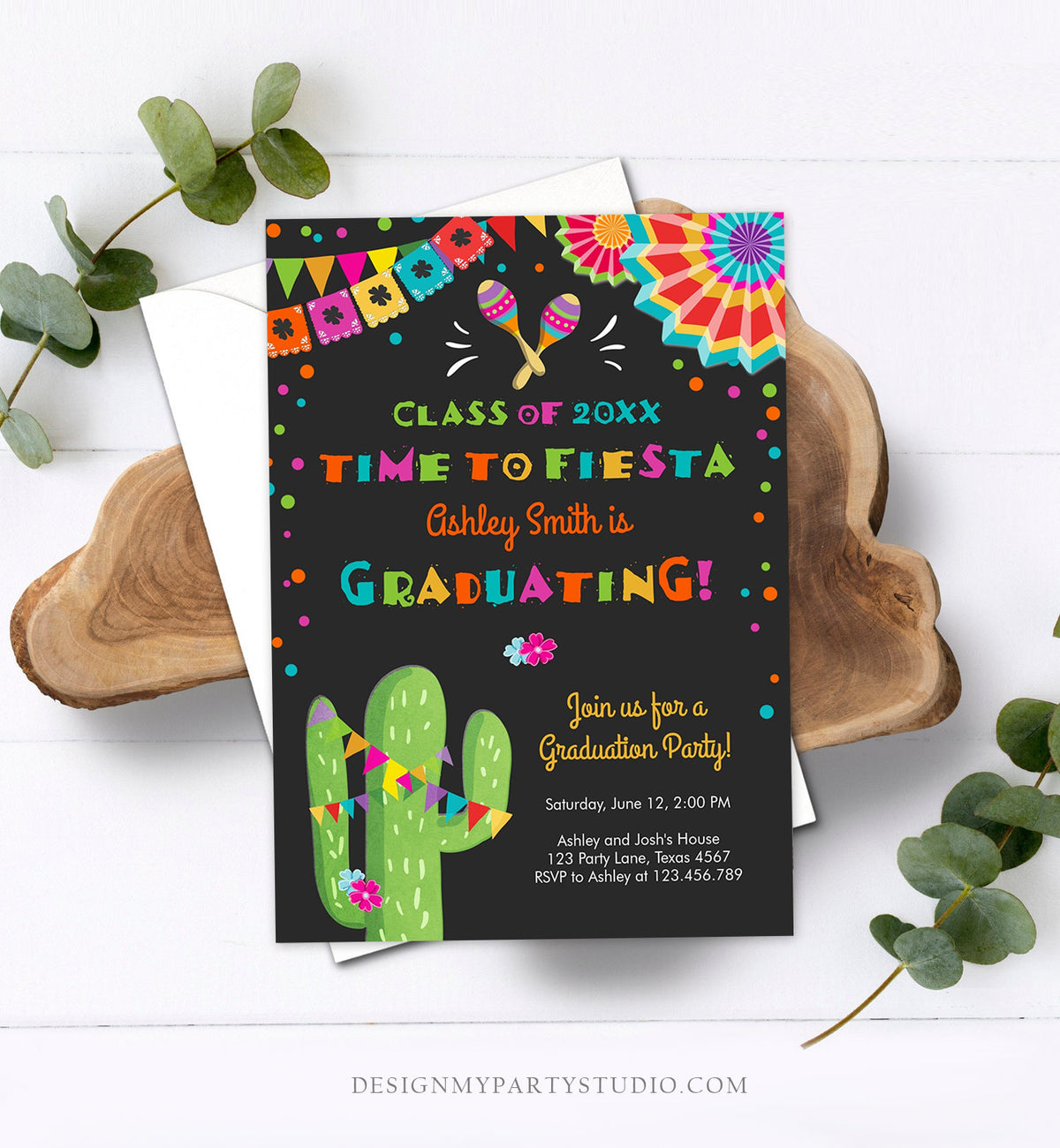 Graduating Cactus Editable Time to Fiesta Graduation Party Invitation Cactus Let's Fiest ...