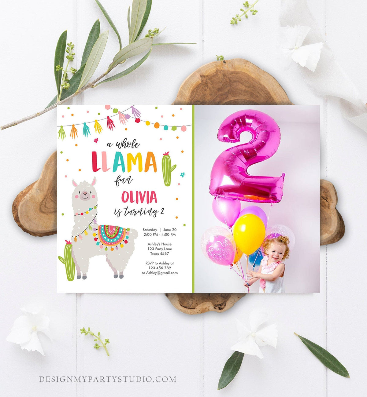 Editable Whole Llama Fun Birthday invitation Llama Cactus Girls Alpaca Fiesta Instant Download Printable Invitation Template Corjl 0079