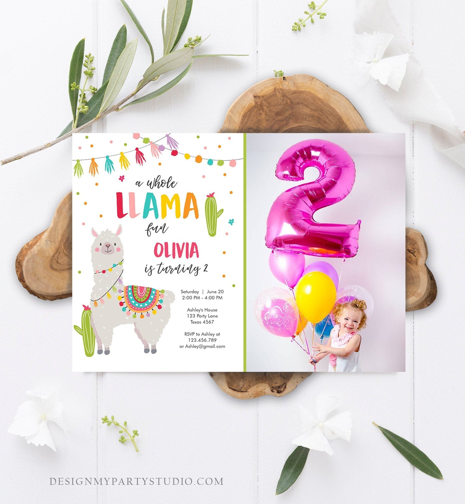 Editable Whole Llama Fun Birthday invitation Llama Cactus Girls Alpaca Fiesta Instant Download Printable Invitation Template Corjl 0079