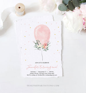 Editable First Birthday Invitation Pink Balloon Girl 1st Birthday Floral Balloon Pink Gold Confetti Download Printable Template Corjl 0221