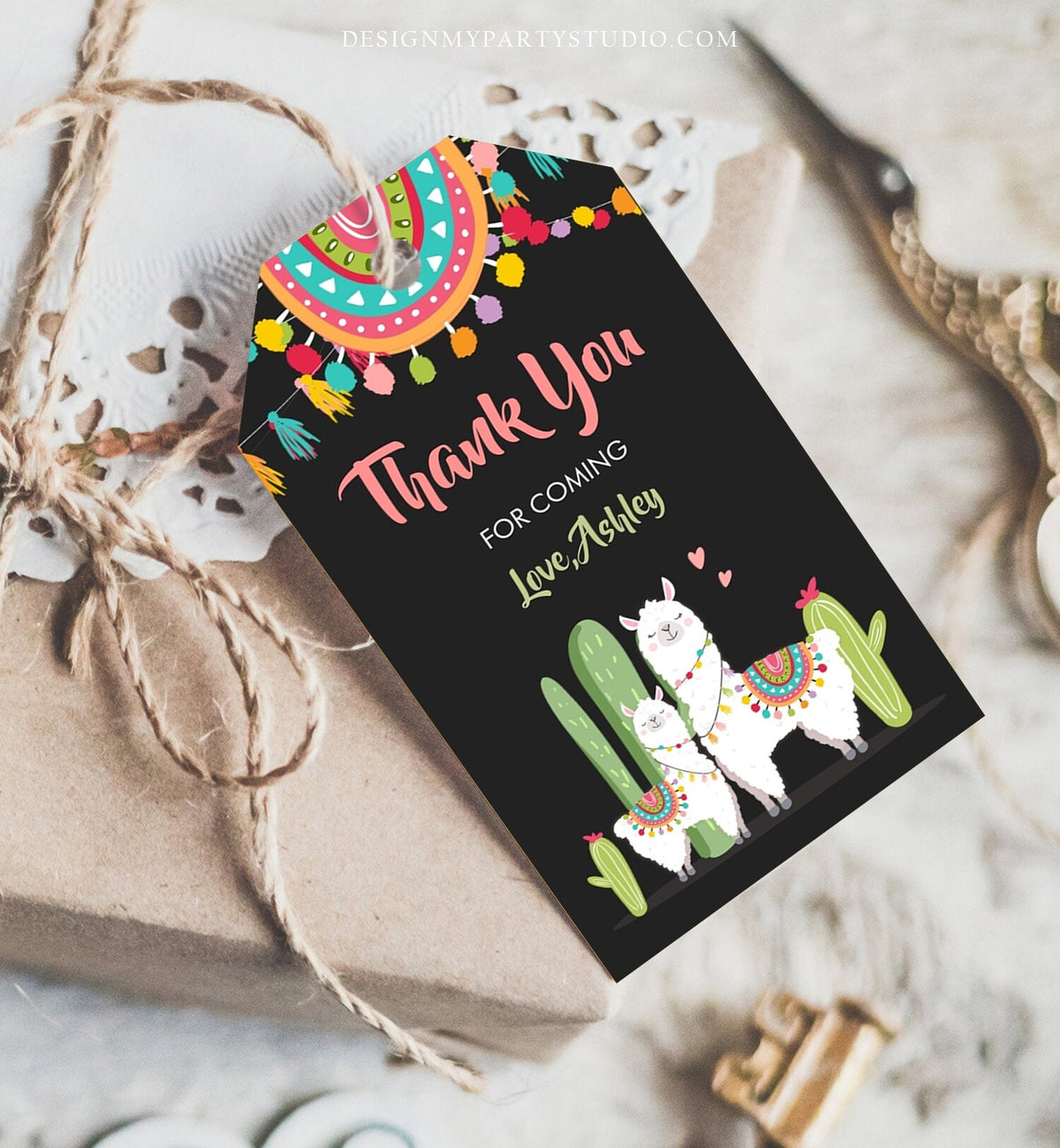 Editable Llama Favor Tags Baby Shower Birthday Llama Thank You Tags Fiesta Cactus Alpaca Mexican Chalk Neutral Download Corjl Template 0079