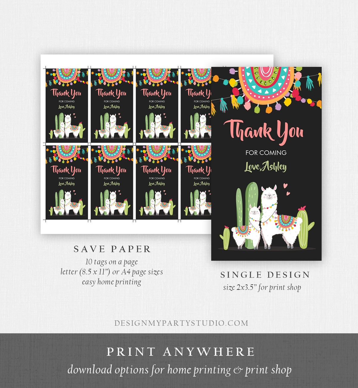 Editable Llama Favor Tags Baby Shower Birthday Llama Thank You Tags Fiesta Cactus Alpaca Mexican Chalk Neutral Download Corjl Template 0079