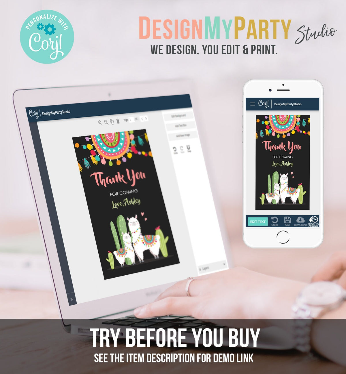 Editable Llama Favor Tags Baby Shower Birthday Llama Thank You Tags Fiesta Cactus Alpaca Mexican Chalk Neutral Download Corjl Template 0079