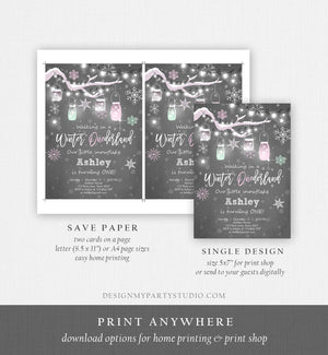 Editable ANY AGE Winter Birthday Invitation Onederland Birthday Invite Snowflake Girl Pink Mint Download Printable Template Corjl 0066